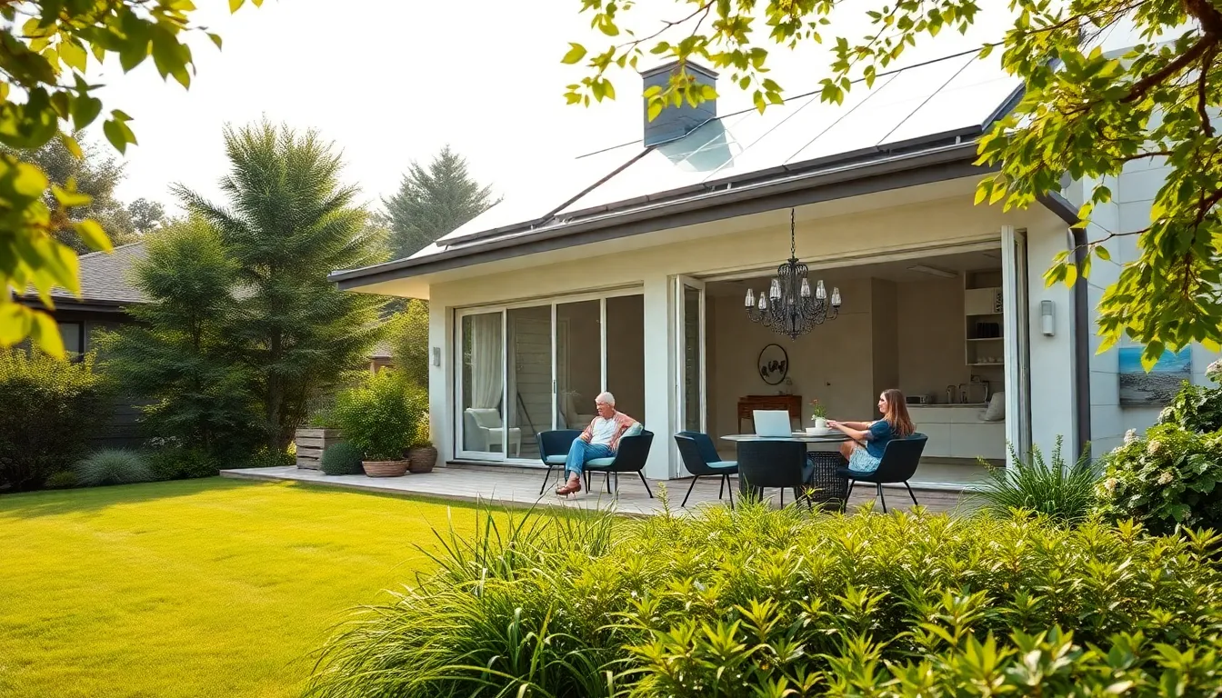 suburban eco-friendly home with outdoor space and remote work office.