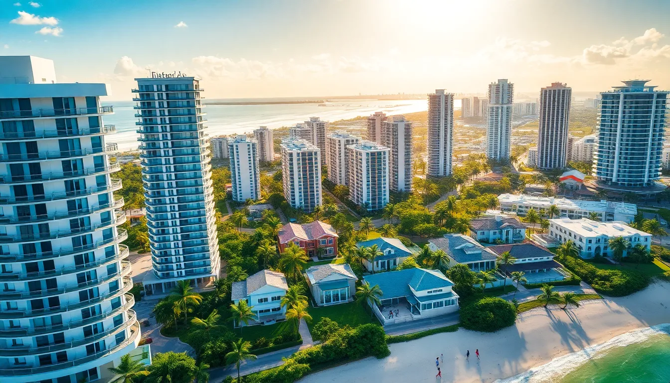 Aerial view of Miami's diverse real estate landscape.